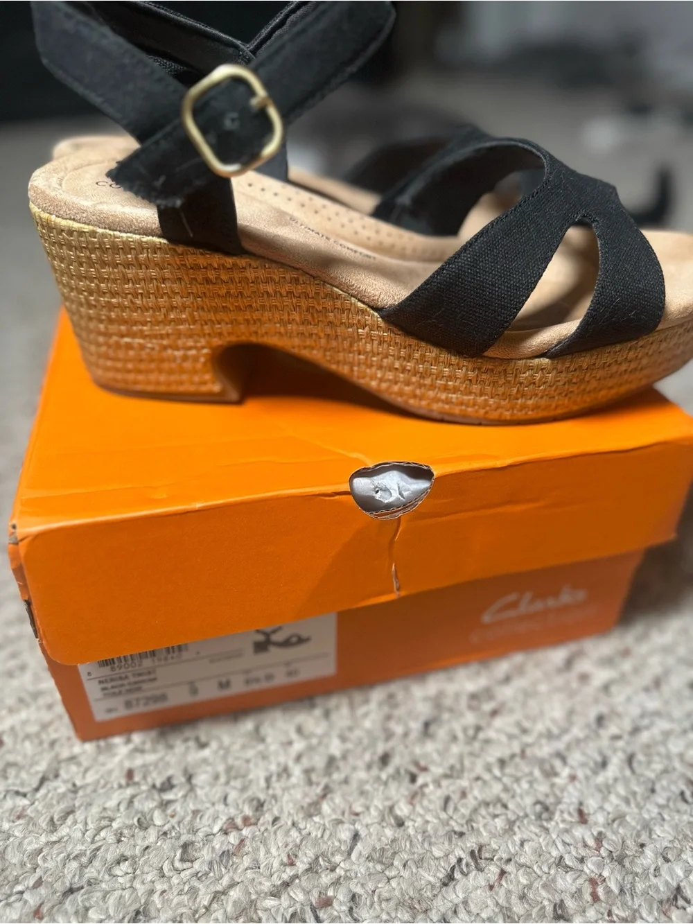 Clarks Platform Sandals Black Canvas Size 9